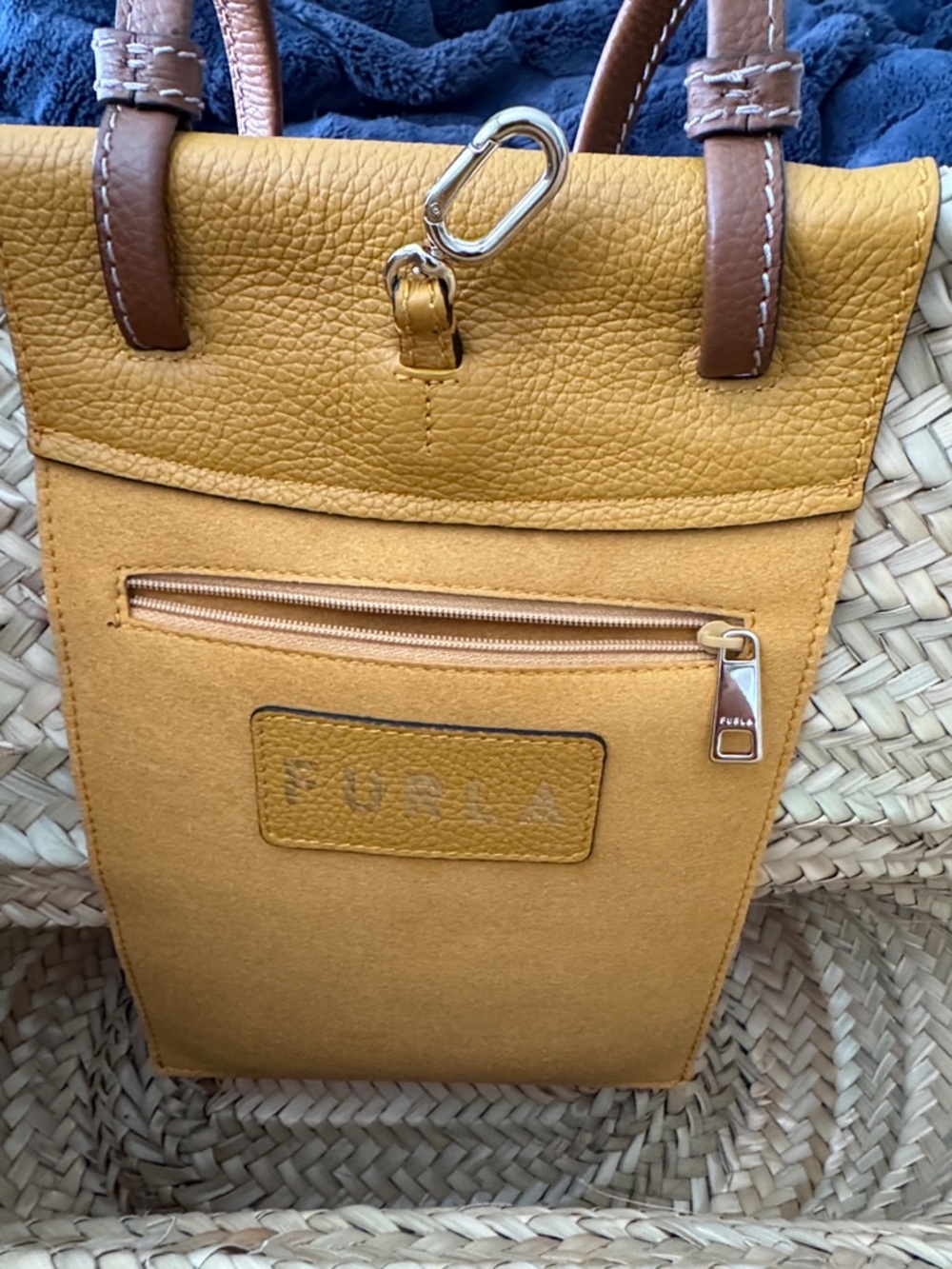 Furla Yellow Woven Tote with Tan Leather Handles - Picture 3 of 12